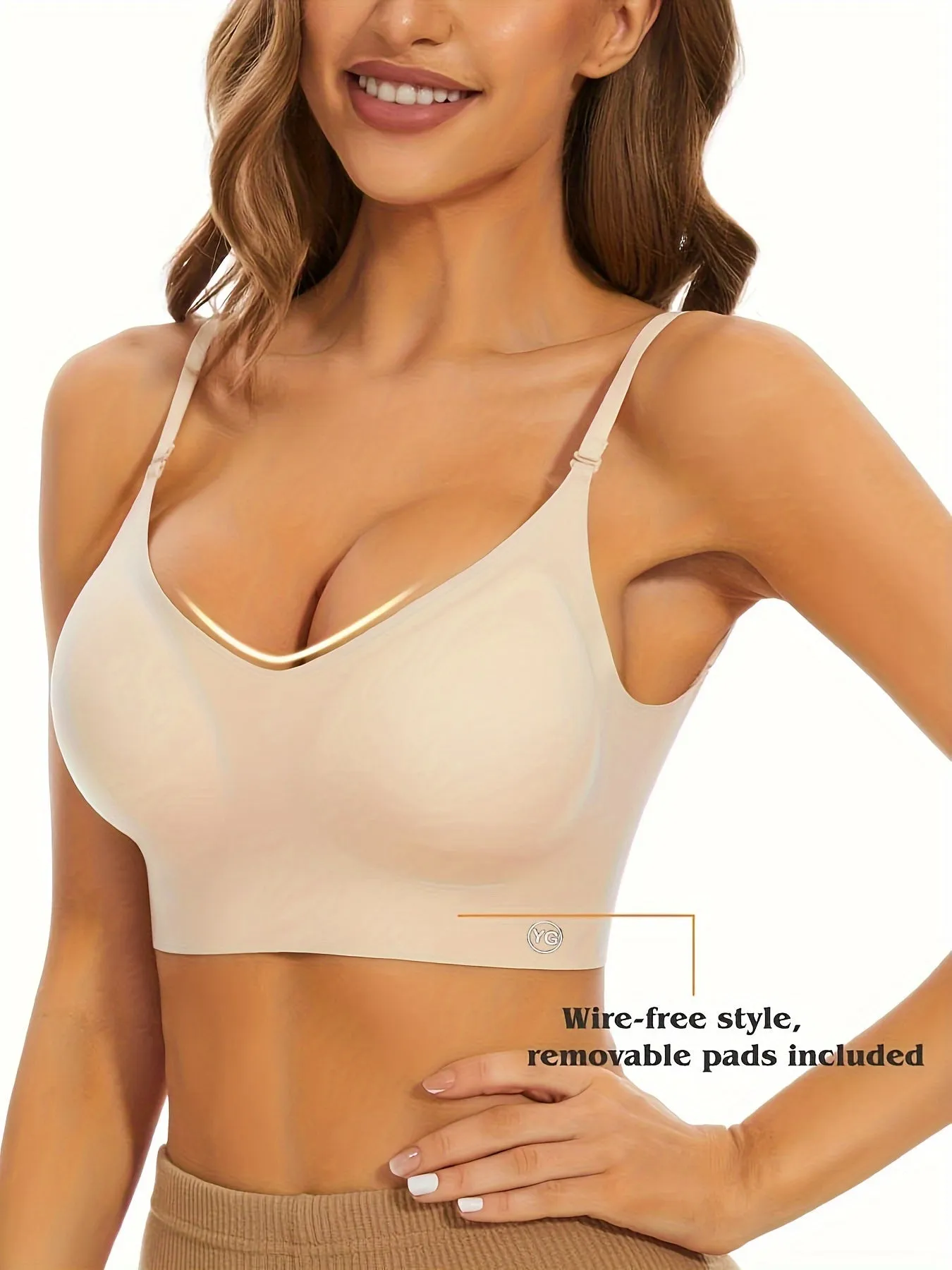 Women's Wireless Sports Bra With Flat Convertible Straps, Seamless Invisible Edge, And Ultra Low-Back Design, Adjustable Fit