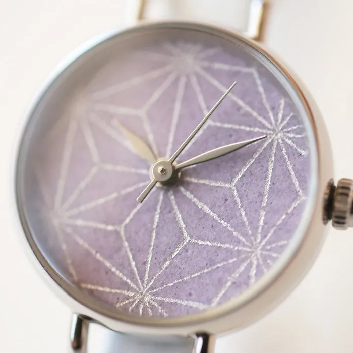 Women's Wristwatch - Wisteria Purple Color with Asanoha(hemp leaf) pattern, Japanese handmade wrist watch