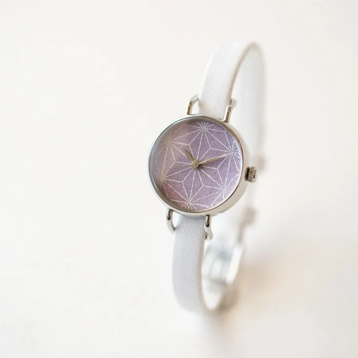 Women's Wristwatch - Wisteria Purple Color with Asanoha(hemp leaf) pattern, Japanese handmade wrist watch