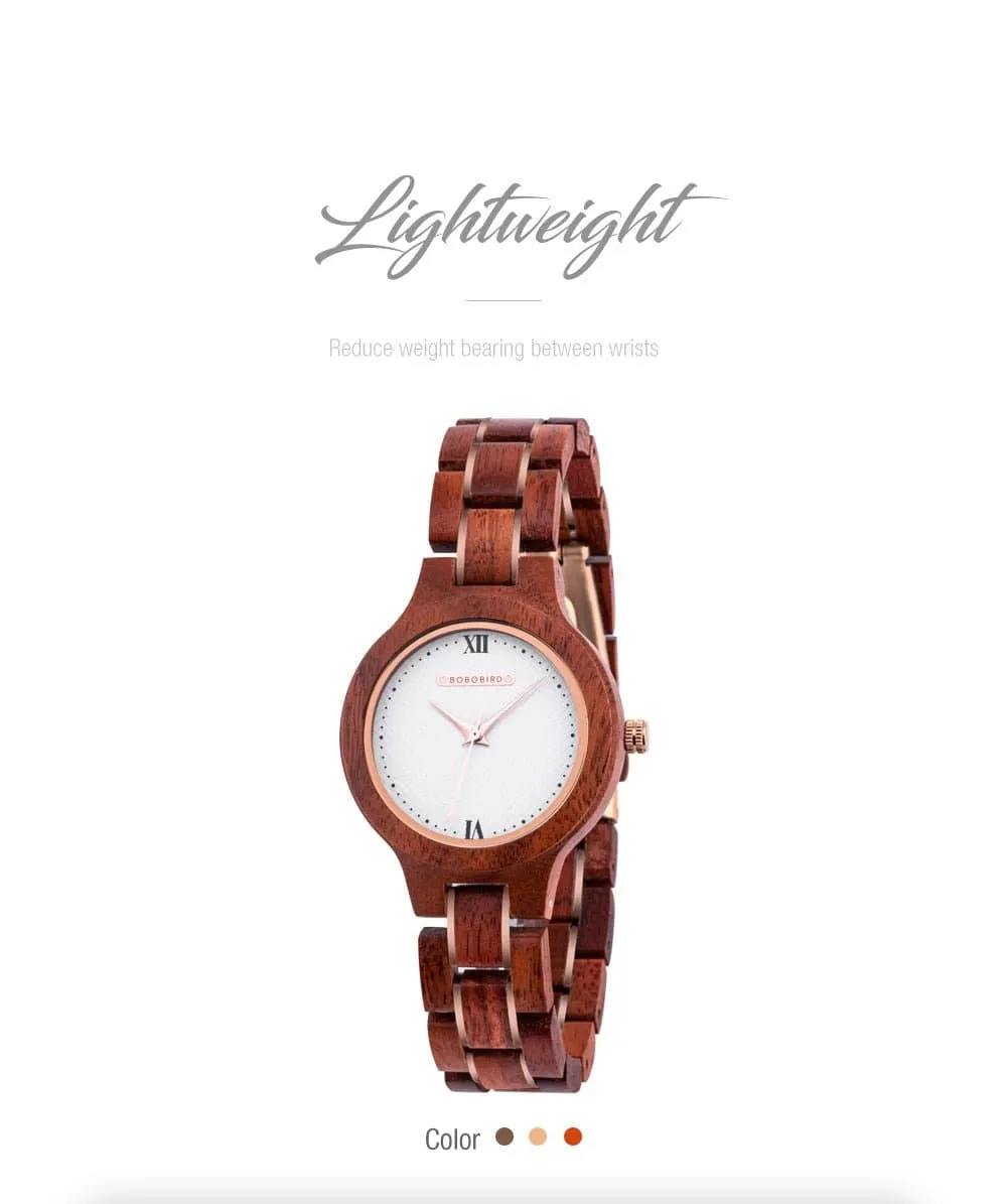 Wooden Quartz Wristwatch for Women - Water Resistant, Genuine Leather Strap