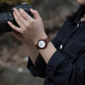 Wooden Quartz Wristwatch for Women - Water Resistant, Genuine Leather Strap